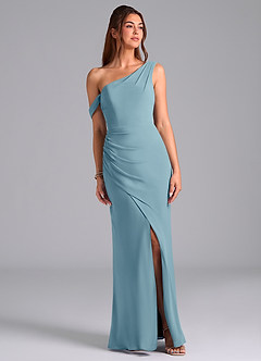 Azazie Madelyn Vestidos de damas de honor Vestido de Azul Malhumorado de Gasa de Corte Sirena Convertible con Vestidos sin tirantes image1