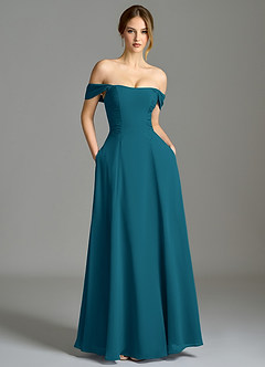 Azazie Oasis Bridesmaid Dresses Ink Blue A-Line with Pockets Chiffon Dress image2