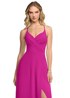 Azazie Davis Brautjungfernkleider A-Linie V-Hals Chiffon Kleid Fuchsia image4