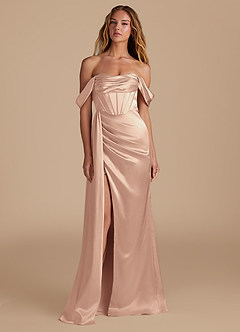 Azazie Amyra Vestidos de damas de honor Vestido de Rosa Inglesa de Satén Metálico de Corte Sirena Convertible con Escote de Corazón image4
