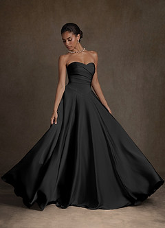 Azazie Alta Wedding Dresses Black A-Line Strapless Stretch Satin Dress image1