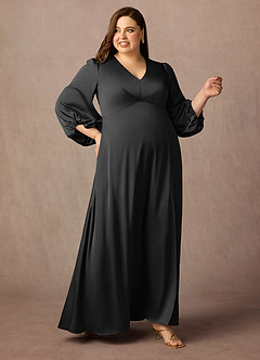 Azazie Luna Klänningar till brudens mor Klänning A-Line i Stretch Satin Plisserad Svart image9