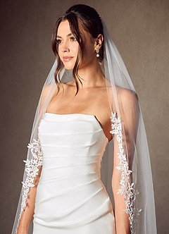 front Cordelia Flower Lace Chapel Length Veil