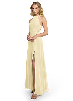 Azazie Clarice Bridesmaid Dresses Lemon Sorbet A-Line Halter Chiffon Dress image2