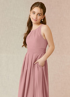 Azazie Bibiane Junior Vestido de Rosa Polvorienta de Gasa de Corte En A con Plisado image7