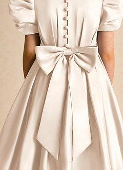 Azazie Miriam Flower Girl Dresses White Alabaster Ball-Gown Pleated Matte Satin Dress image9
