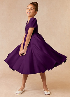 Azazie Anirra Blumenmädchenkleider Ballkleid Plissee Matte Satin Kleid Traube image2