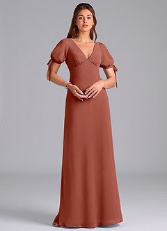 Azazie Pheby Bridesmaid Dresses Auburn A-Line Pleated Chiffon Dress image3