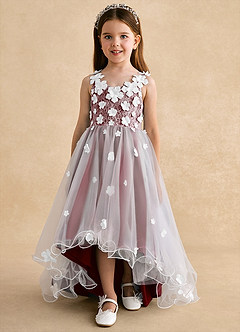 Azazie Celia Flower Girl Dresses Burgundy A-Line Lace Tulle Dress image7