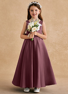 Azazie Honey Bear Flower Girl Dresses Sangria A-Line Pleated Matte Satin Dress image3