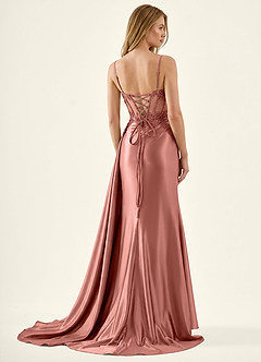 Celestianora Dusty Rose Corset Stretch Satin Mermaid High Slit Prom Dress image2