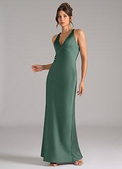 Azazie Tianna Bridesmaid Dresses Eucalyptus A-Line Stretch Satin Dress image3