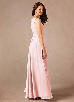 Azazie Ainsling Mother of the Bride Dresses Blushing Pink A-Line Square Neckline Lace Chiffon Dress image4