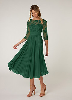 Azazie Tutu Mother of the Bride Dresses Dark Green A-Line Boatneck Lace Chiffon Dress image3