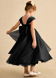 Azazie Chickadee Blumenmädchenkleider Ballkleid Herzausschnitt Matte Satin Kleid Schwarz image1