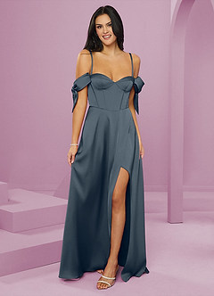 Barbie ♥ Azazie Bridesmaid Dresses Twilight A-Line Off the Shoulder Stretch Satin Dress image13