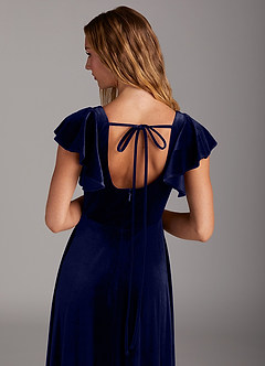 Azazie Bondi Vestidos de damas de honor Vestido de Azul Marino Oscuro de terciopelo de Corte en A con Corte Lateral image2
