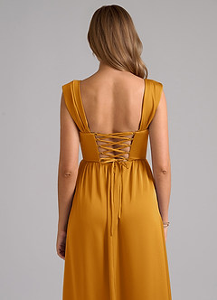 Azazie Hattie Bridesmaid Dresses Butterscotch A-Line Corset Stretch Satin Dress image7
