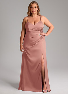 Azazie Azuree Robes de demoiselle d'honneur Robe Trapèze en Satin extensible Plissée Rosette image11