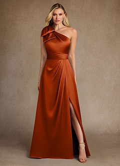 Azazie Easton Mother of the Bride Dresses Burnt Orange A-Line One Shoulder Stretch Satin Dress image1