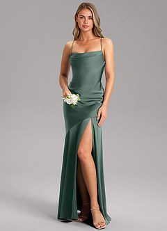 Azazie Grata Bridesmaid Dresses Sea Moss Mermaid Side Slit Stretch Satin Dress image1