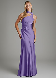 Azazie Amara Vestidos de damas de honor Vestido Tahití de Satén Elástico de Corte Sirena con Un hombro image1