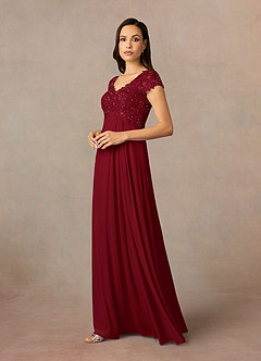 Azazie Macy vestidos de madre de la novia Vestido de Borgoña de Encaje de Corte En A con Encaje de lentejuelas image2