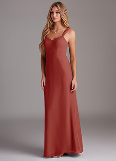 Azazie Denice Bridesmaid Dresses Terracotta Sheath Pleated Chiffon Dress image4