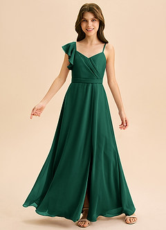 Azazie Kelsea Junior Jurk van Chiffon met A-Lijn Ruches Smaragd image6