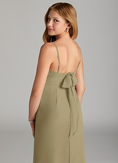 Azazie Mai Junior Vestido de Musgo Verde de Gasa de Recto con Plisado image6