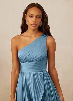 Christian Siriano Bridal for Azazie 1008 Robes de demoiselle d'honneur Robe Trapèze en Satin extensible Ue épaule Acier Bleuté image8