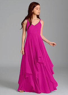 Azazie Karan Junior Abito A-Line in Chiffon Fucsia image3