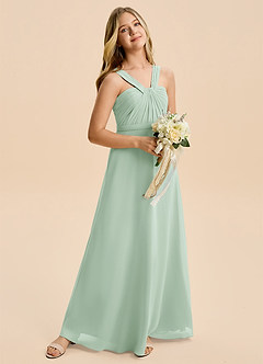 Azazie Allie Junior Agave A-Line Pleated Chiffon Dress image3