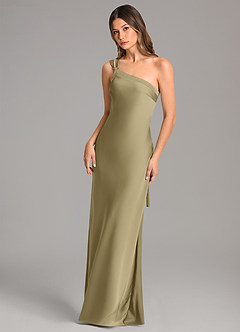 Azazie Monroe Bridesmaid Dresses Moss Green Mermaid One Shoulder Stretch Satin Dress image3
