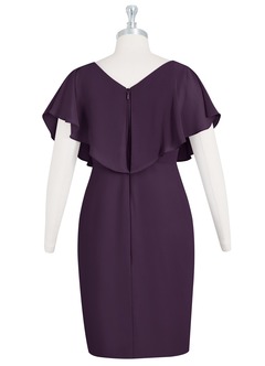 Azazie Julia Abiti per la Madre della Sposa Abito Tubino in Chiffon con Scollo a V a Pieghe Prugna image7
