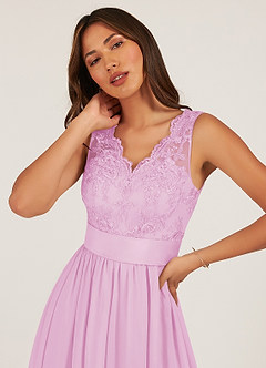 Azazie Gertrude Bridesmaid Dresses Candy Pink A-Line Lace Chiffon Dress image6