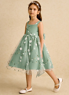 Azazie Bean Robe Demoiselle D'honneur Fillette Robe Princesse en Tulle Sans manches Matcha image5