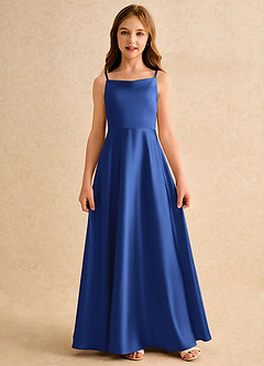 Azazie Joella Girls Formal Flower Girl Dresses Royal Blue A-Line Pleated Stretch Satin Dress image4
