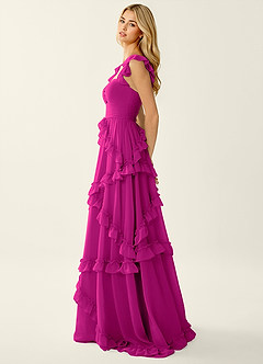 Mirabelle Hot Pink Chiffon Corset Lace Up Back Ruffled Prom Dress image4
