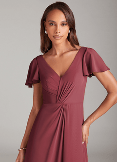 Azazie Soren Bridesmaid Dresses Merlot A-Line Ruched Chiffon Dress image6