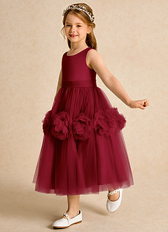 Azazie Vola Flower Girl Dresses Burgundy Ball-Gown Sleeveless Tulle Dress image4