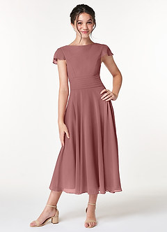 Azazie Payton Junior Desert Rose A-Line Bow Chiffon Dress image1
