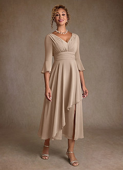 Azazie Aerynne Mother of the Bride Dresses Taupe A-Line Pleated Chiffon Dress image1
