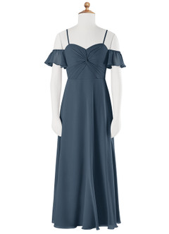 Azazie Juna Junior Robe Trapèze en Mousseline de soie Épaule décolletée Neptune image6