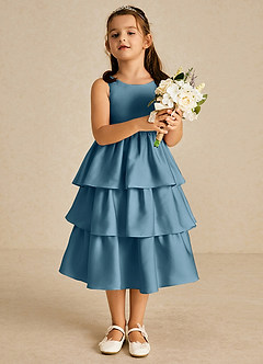 Azazie Margery Flower Girl Dresses Bermuda A-Line Bow Stretch Satin Dress image2