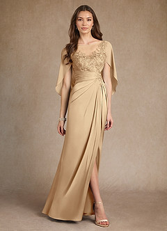 Azazie Hera Vestidos para mãe da noiva Vestir Champanhe de Cetim elástico de Linha A com Renda image4