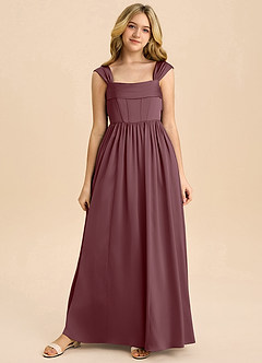 Azazie Hattie Junior Robe Trapèze en Satin extensible Plissée Sangria image8