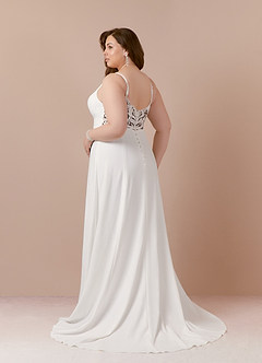 Azazie Xena Wedding Dresses Diamond White Cocoa A-Line V-Neck Sequins Stretch Crepe Dress image10