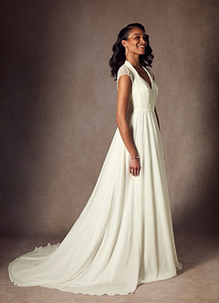 Azazie Cersei Wedding Dresses Cream A-Line Pleated Chiffon Dress image7