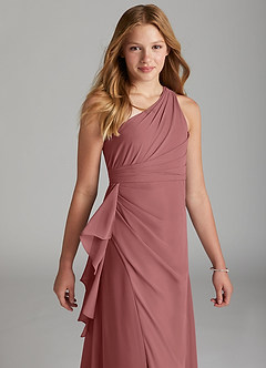 Azazie Maive Junior Amethyst A-Line Pleated Chiffon Dress image4